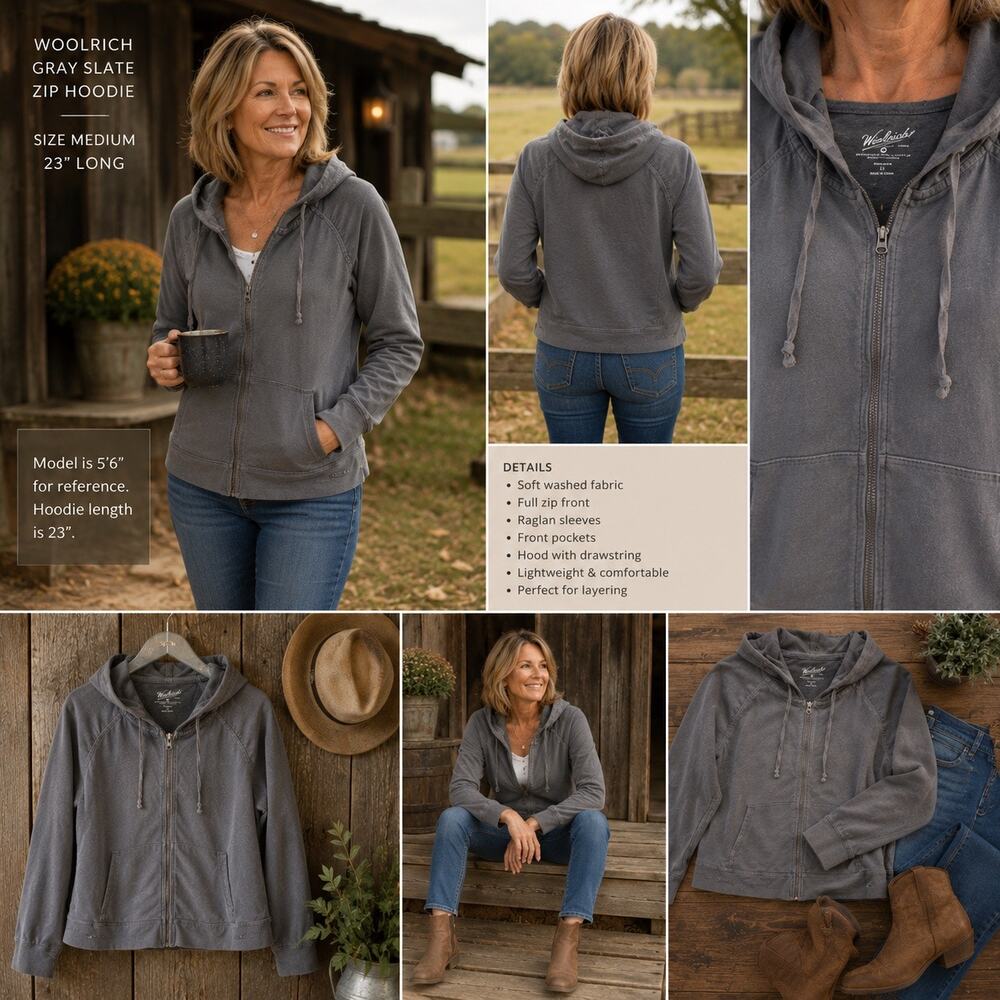 Woolrich Slate Gray Zip Hooded Jacket Medium Full Zip Lightweight Outdoor Casual